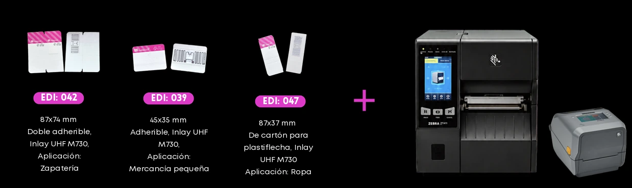 Referencias de etiquetas EDI 042, EDI 039, EDI 047 e impresoras del material comercial de Siticob